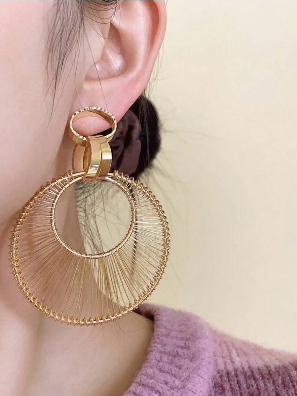 Gold Wire Wrapped Hoop Earrings